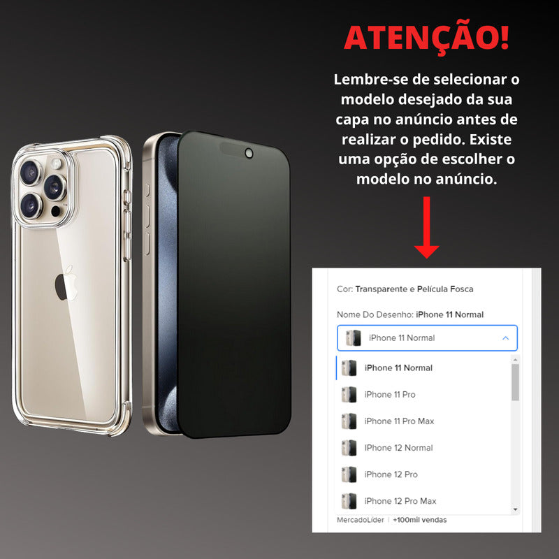 Capa Capinha + Película Fosca Anti Sp P/ iPhone XR Ao 15 Max