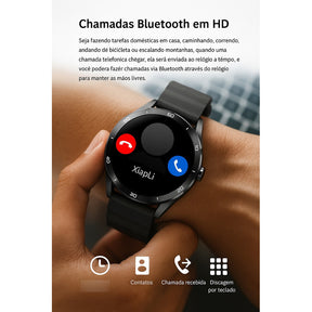 Relógio 45mm Preto Esportivo Inteligente Tela Redonda Ip67