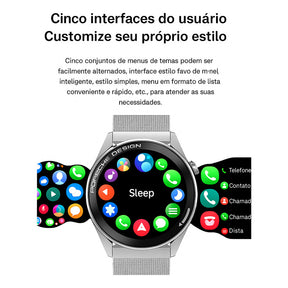 Relógio 45mm Preto Esportivo Inteligente Tela Redonda Ip67